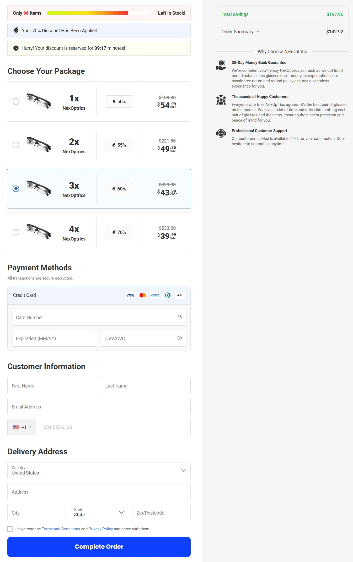 nexoptrics secure checkout page